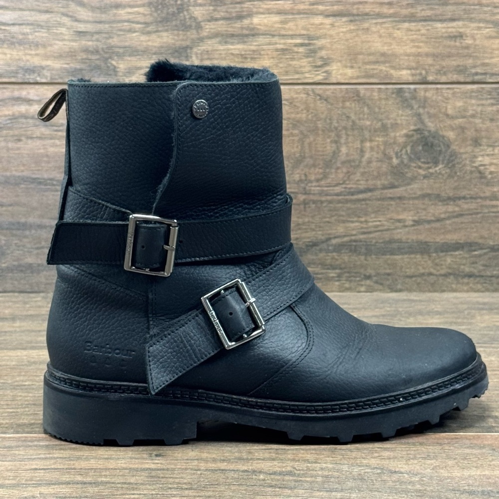 Barbour Boots Womens 8 Spear Bootie Black Ankle Biker Buckle